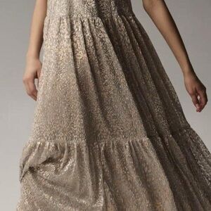 Anthropologie Shimmering Gold Maxi Dress